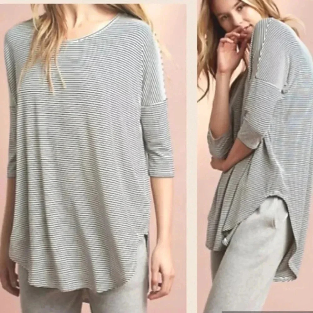 Anthropologie Floreat Black White Striped High Low Oversized Tunic Size M Medium
